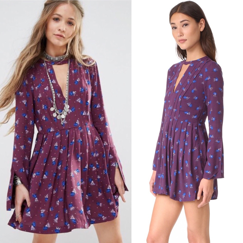 NWOT Free People Tegan Printed Mini Dress - Picture 1 of 6